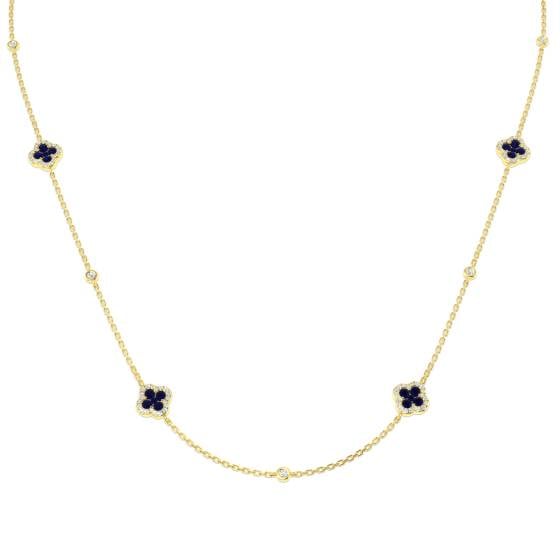 1.28ct SI2/G Round cut Blue Sapphire Gemstone Necklace in 18k Yellow Gold