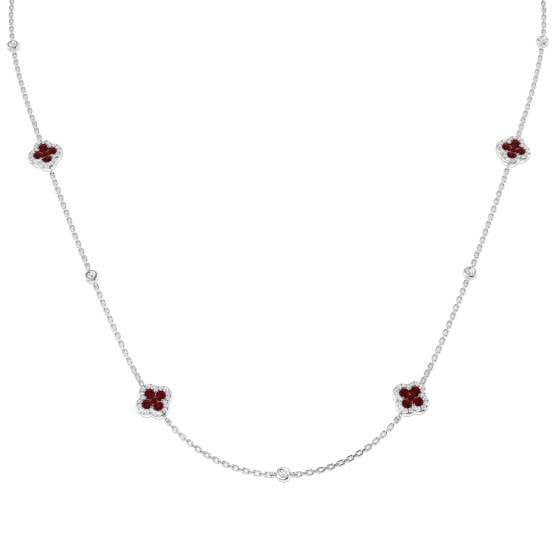 1.38ct SI2/G Round cut Ruby Gemstone Necklace in 18k White Gold