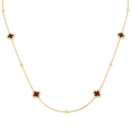 1.38ct SI2/G Round cut Ruby Gemstone Necklace in 18k Yellow Gold