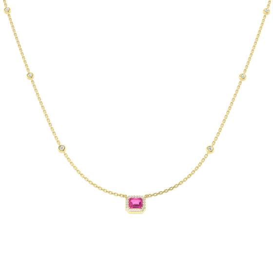 0.75ct SI2/G Emerald cut Pink Sapphire Gemstone Necklace in 18k Yellow Gold