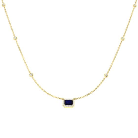 0.91ct SI2/G Emerald cut Blue Sapphire Gemstone Necklace in 18k Yellow Gold