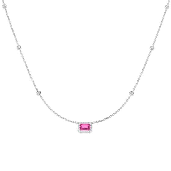 0.95ct SI2/G Emerald cut Pink Sapphire Gemstone Necklace in 18k White Gold