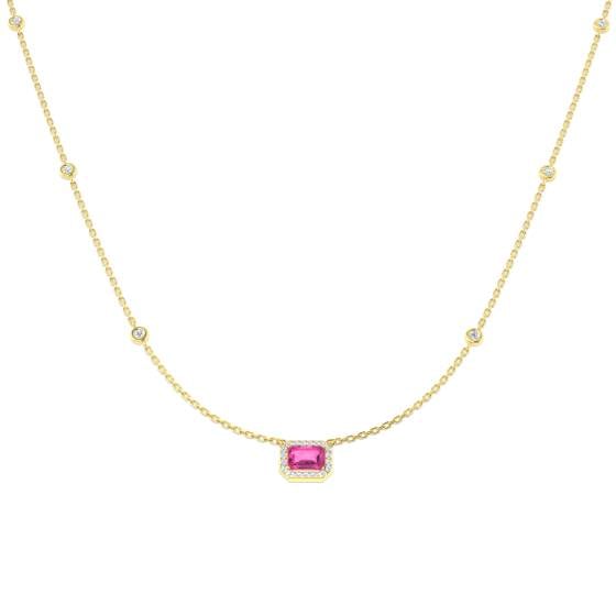 0.95ct SI2/G Emerald cut Pink Sapphire Gemstone Necklace in 18k Yellow Gold