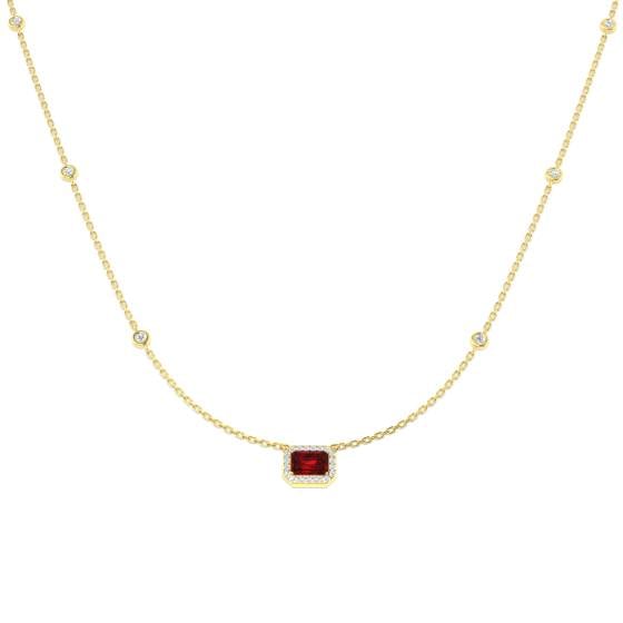 0.78ct SI2/G Emerald cut Ruby Gemstone Necklace in 18k Yellow Gold