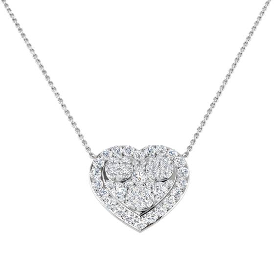 1.30ct SI2/G Round cut Diamond Heart Necklace in 9k White Gold