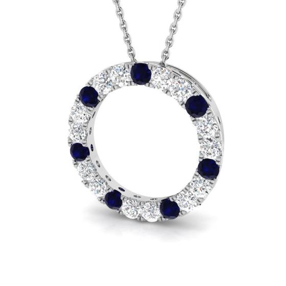 0.99ct SI2/G Round cut Blue Sapphire Gemstone Pendant in 9k White Gold