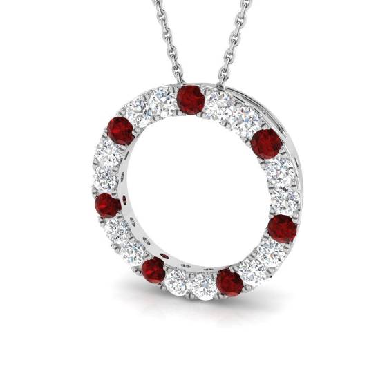 1.12ct SI2/G Round cut Ruby Gemstone Pendant in 9k White Gold