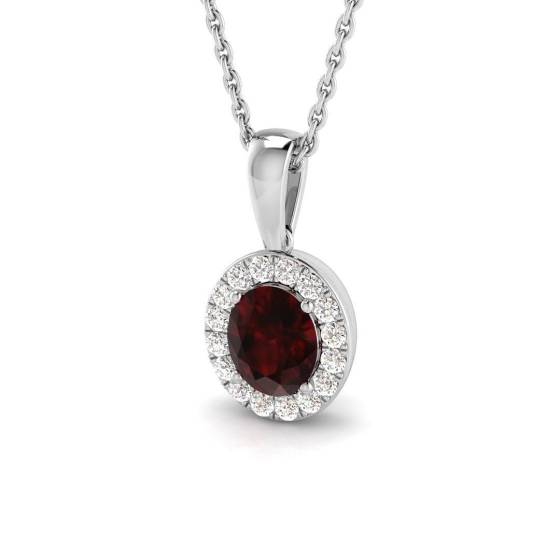 0.81ct SI2/G Oval cut Ruby Gemstone Pendant in 18k White Gold