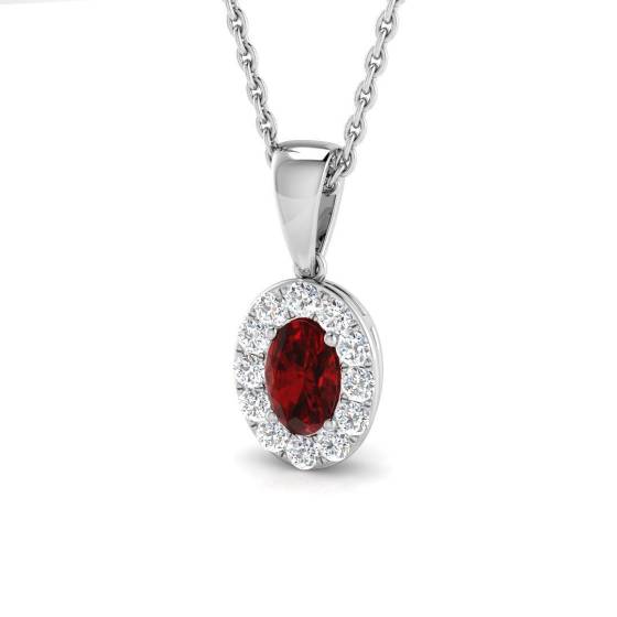 0.50ct SI2/G Oval cut Ruby Gemstone Pendant in 18k White Gold