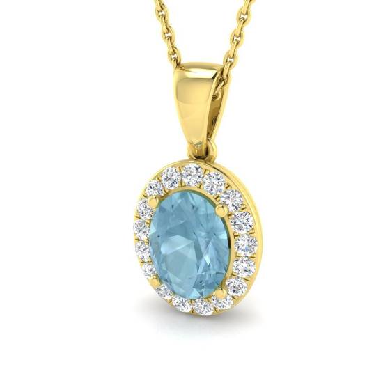 1.22ct SI2/G Oval cut Aquamarine Gemstone Pendant in 9k Yellow Gold