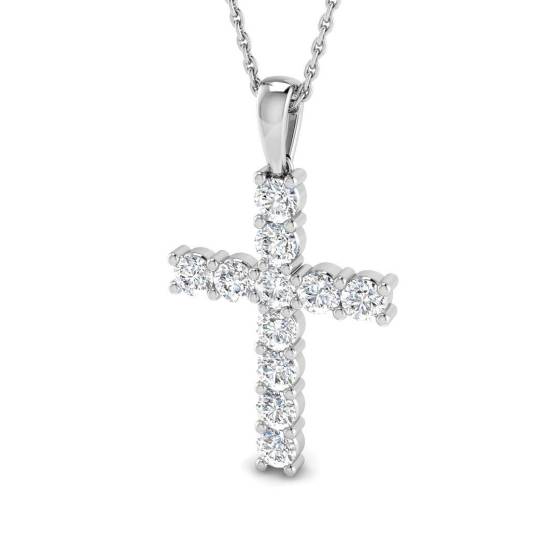 1.01ct SI2/G Round cut Diamond Cross Pendant in 18k White Gold