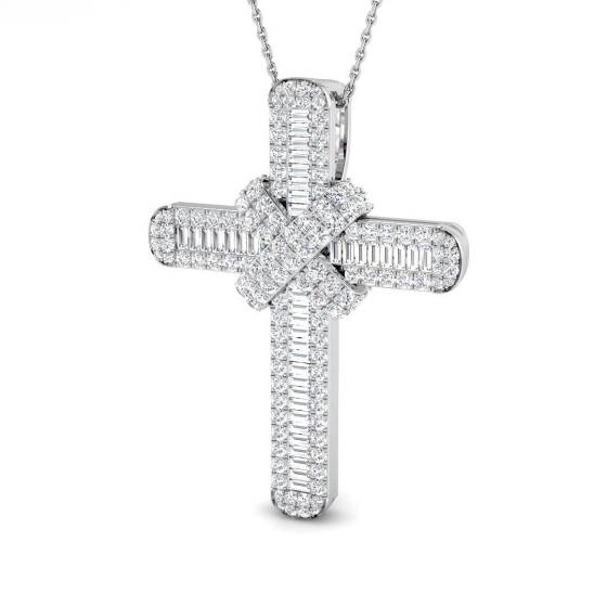 2.15ct SI2/G Baguette cut Diamond Cross Pendant in 9k White Gold