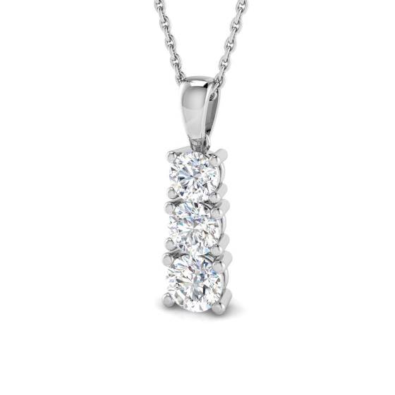 0.96ct SI2/G Round cut Diamond Drop and Trilogy Pendant in 18k White Gold