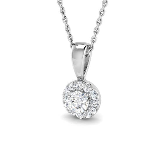 0.28ct SI2/G Round cut Diamond Halo Pendant in 18k White Gold