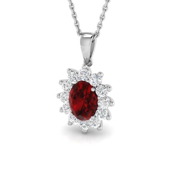 1.37ct SI2/G Oval cut Ruby Gemstone Pendant in 18k White Gold