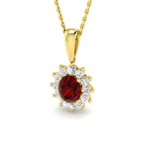 1.12ct SI2/G Oval cut Ruby Gemstone Pendant in 18k Yellow Gold