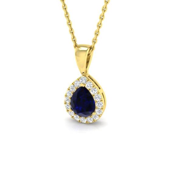 1.03ct SI2/G Pear cut Blue Sapphire Gemstone Pendant in 18k Yellow Gold