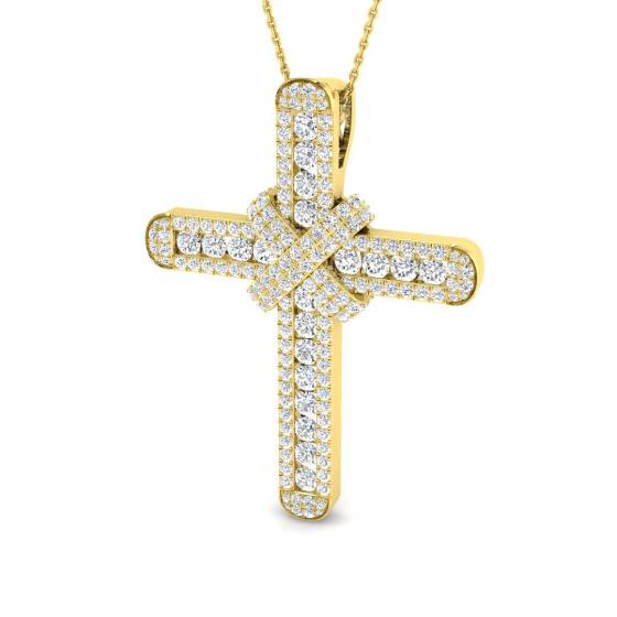 3.11ct SI2/G Round cut Diamond Cross Pendant in 9k Yellow Gold