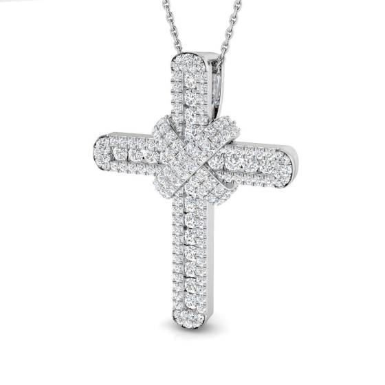 1.05ct SI2/G Round cut Diamond Cross Pendant in 9k White Gold