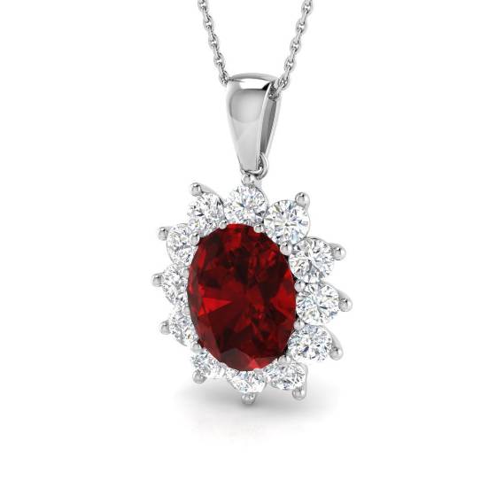 7.42ct SI2/G Oval cut Ruby Gemstone Pendant in 18k White Gold