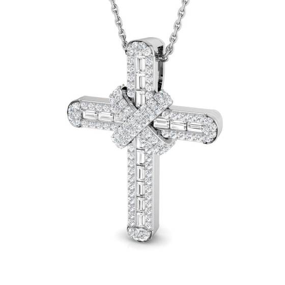 0.61ct SI2/G Round cut Diamond Cross Pendant in 9k White Gold