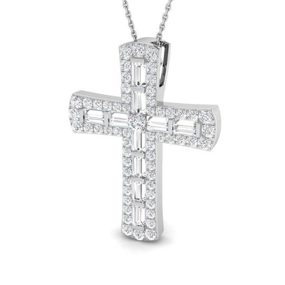 2.02ct SI1/G Round cut Diamond Cross Pendant in 18k White Gold