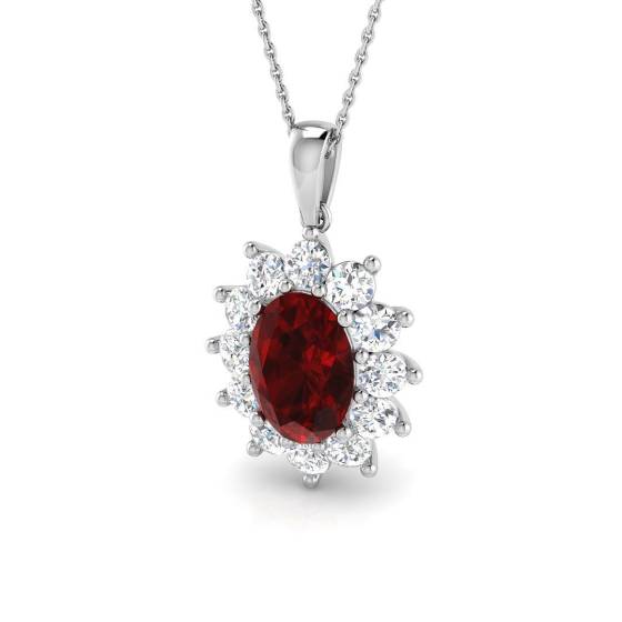 5.56ct SI2/G Oval cut Ruby Gemstone Pendant in 18k White Gold