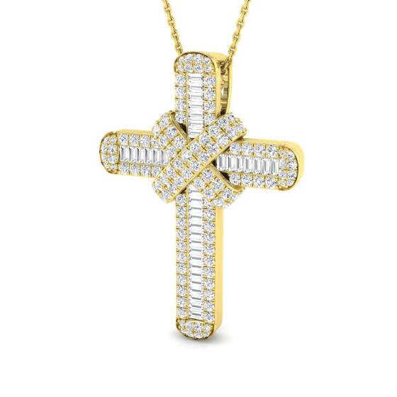 1.66ct SI2/G Round cut Diamond Cross Pendant in 9k Yellow Gold