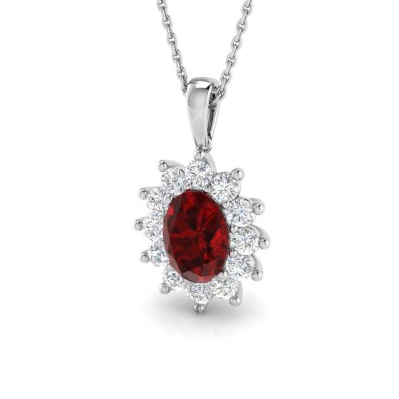 2.88ct SI2/G Oval cut Ruby Gemstone Pendant in 18k White Gold