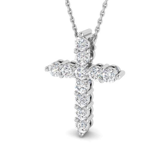 0.74ct SI2/G Round cut Diamond Cross Pendant in 18k White Gold