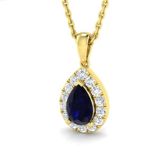 0.80ct SI2/G Pear cut Blue Sapphire Gemstone Pendant in 18k Yellow Gold