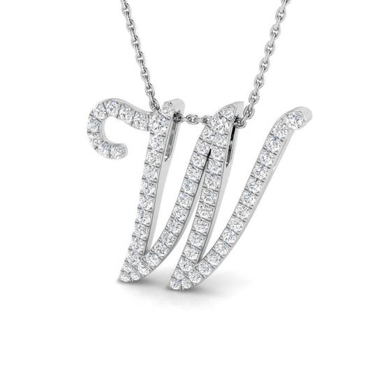 0.59ct SI2/G Round cut Diamond Initials Pendant in 9k White Gold