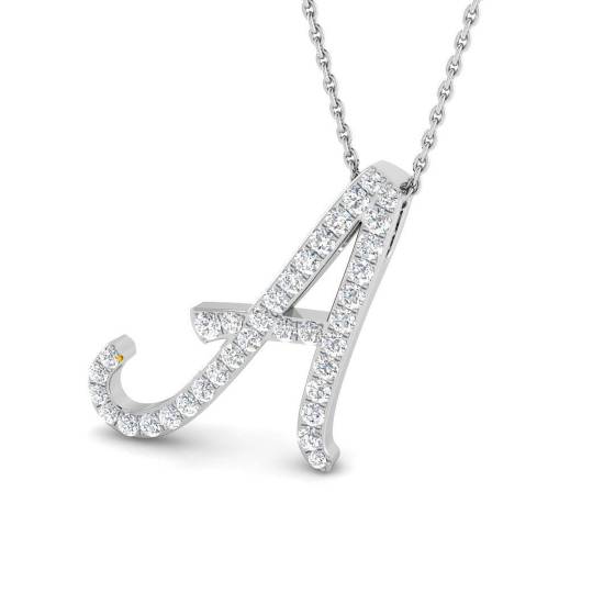 0.56ct SI2/G Round cut Diamond Initials Pendant in 9k White Gold