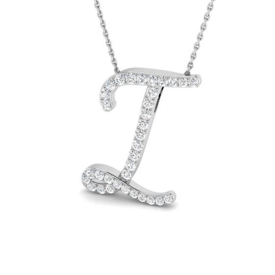 0.59ct SI2/G Round cut Diamond Initials Pendant in 9k White Gold