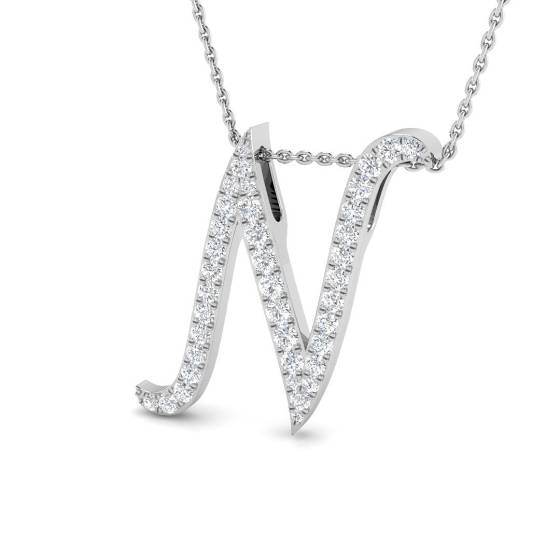 0.60ct SI2/G Round cut Diamond Initials Pendant in 9k White Gold