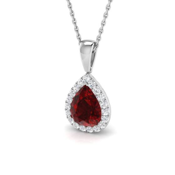 2.42ct SI2/G Pear cut Ruby Gemstone Pendant in 18k White Gold