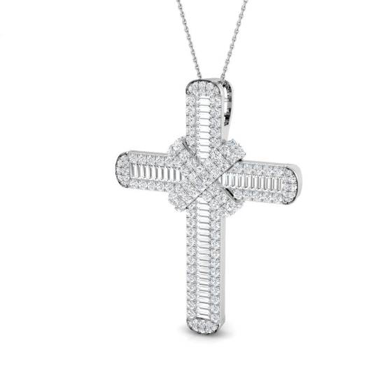 5.17ct SI2/G Round cut Diamond Cross Pendant in 9k White Gold