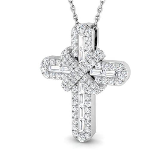 0.60ct SI2/G Round cut Diamond Cross Pendant in 9k White Gold