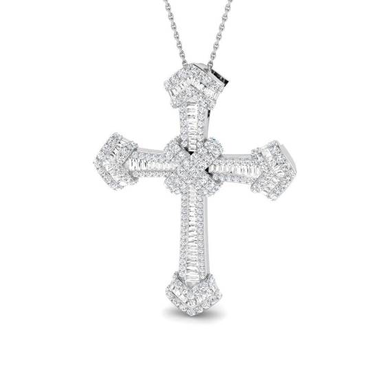 2.19ct SI2/G Round cut Diamond Cross Pendant in 9k White Gold