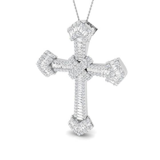 5.94ct SI2/G Round cut Diamond Cross Pendant in 9k White Gold