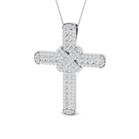 7.29ct SI2/G Round cut Diamond Cross Pendant in 9k White Gold