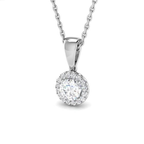 0.39ct SI2/G Round cut Diamond Halo Pendant in 18k White Gold