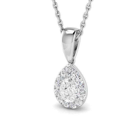 0.30ct SI2/G Pear cut Diamond Halo Pendant in 18k White Gold