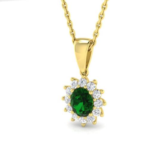 0.49ct SI2/G Oval cut Green Emerald Gemstone Pendant in 18k Yellow Gold