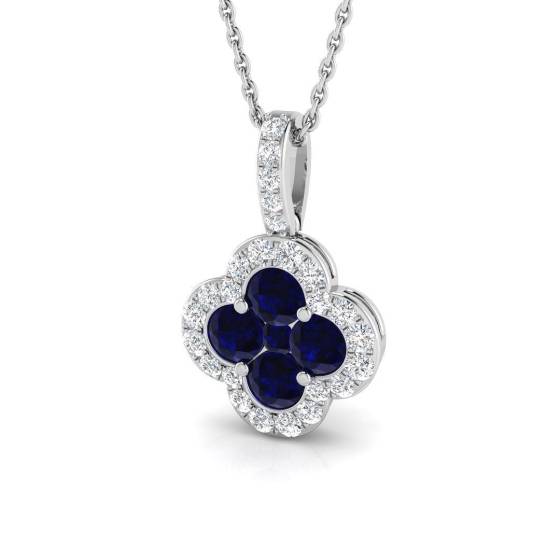 1.08ct SI2/G Round cut Clover Gemstone Pendant in 18k White Gold