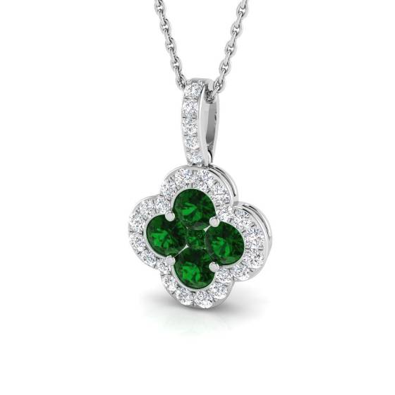 0.93ct SI2/G Round cut Emerald Gemstone Pendant in 18k White Gold