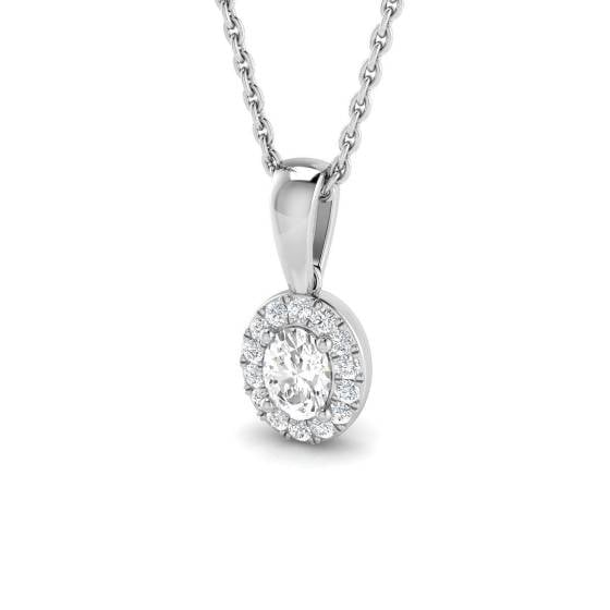 0.29ct SI2/G Oval cut Diamond Halo Pendant in 18k White Gold