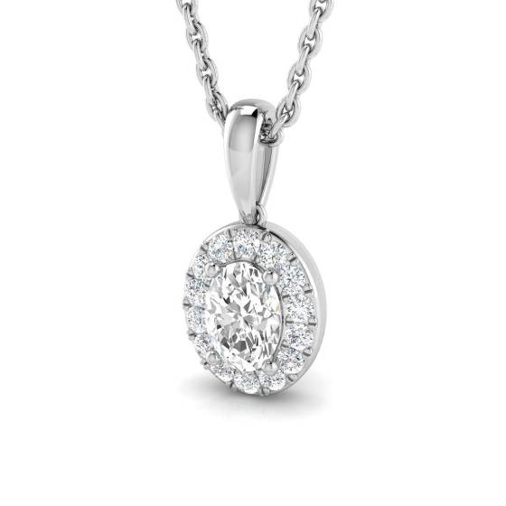 0.34ct SI2/G Oval cut Diamond Halo Pendant in 18k White Gold