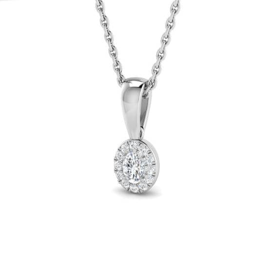 0.12ct SI2/G Oval cut Diamond Halo Pendant in 18k White Gold