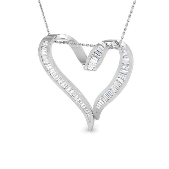 1.28ct SI2/G Baguette cut Diamond Heart Pendant in 18k White Gold